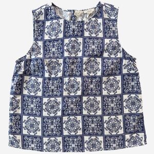 Joie 100% Linen Navy & White Patterned Sleeveless Top
